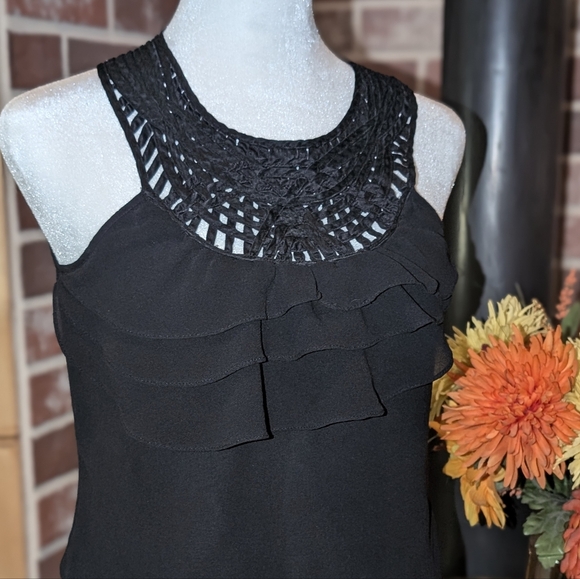 100% Silk Black Sleeveless Peplum Ruffled Blouse-White House Black Market XS - Picture 8 of 14